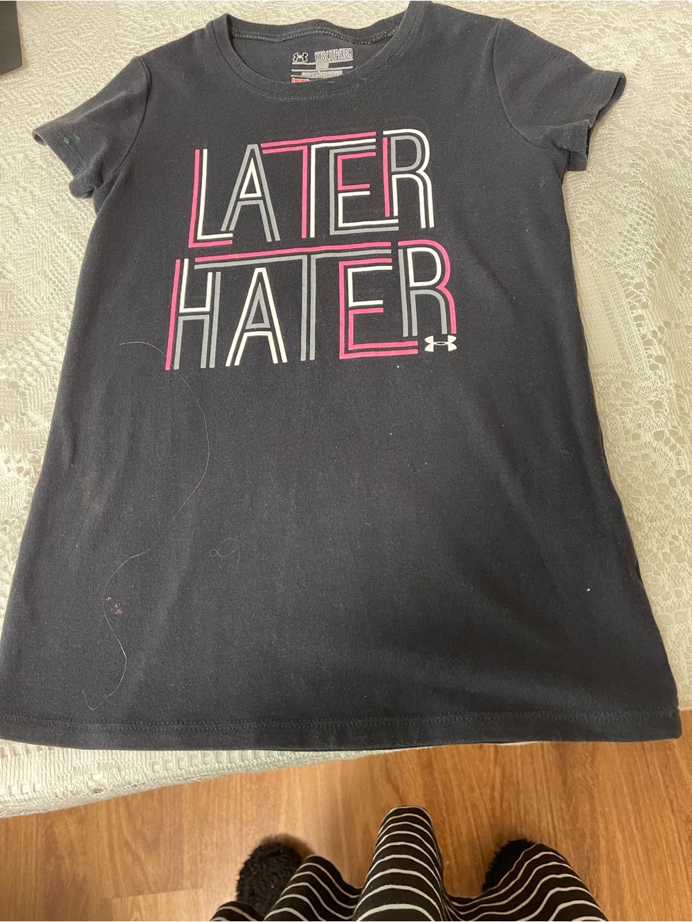 Under Armour Black Tee with Pink & White 'Later Hater' Graphic